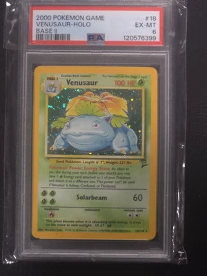 Карта голографическая редкая Pokémon TCG Venusaur 18/130 2000 базовый набор 2, PSA 6 - Изображение 1 из 3