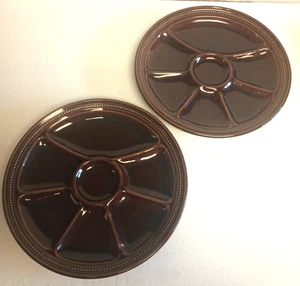 2 Frankreich Fondue Geschirr Teilteller Französisch Vintage Rund Braun 9,5" - Bild 1 von 8