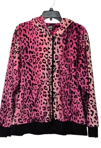 Felpa con cappuccio rosa stampa leopardo pelliccia sintetica 2XL donna junior zip stampa animalier oversize - Foto 1 di 9