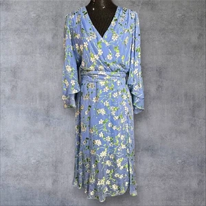 Alice + Olivia Halsey Floral-Print MIDI Dress Silk Faux Wrap Lined Size 12 - Picture 1 of 13