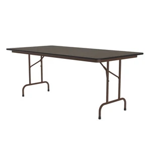 Correll Melamine Fixed Height Top Folding Seminar Table, Rectangular, Walnut - Picture 1 of 6