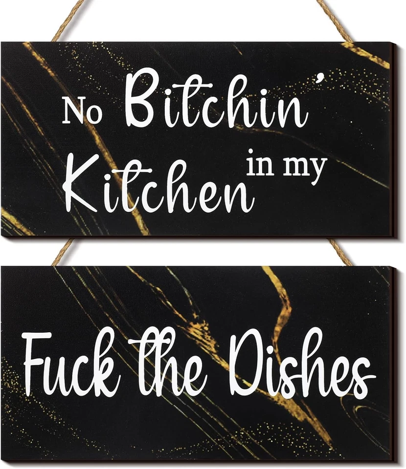 Jetec 2 Pieces Funny Kitchen Signs the Dishes Hanging Wall Art Decoration No Bit