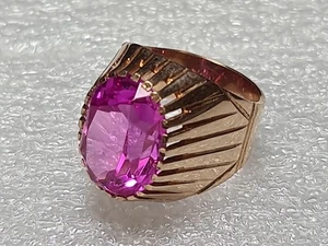 Anello vintage originale sovietico oro rosa massiccio zaffi 583 14 carati URSS. - Foto 1 di 15