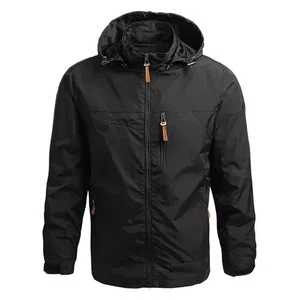Mens Waterproof Windbreaker Rain Jacket Hooded Soft Shell Outdoor Grey Coat - Picture 1 of 11