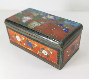 Antique Chinese or Japanese Cloisonne Enamel Box with Morning Glory Flowers - Picture 1 of 12