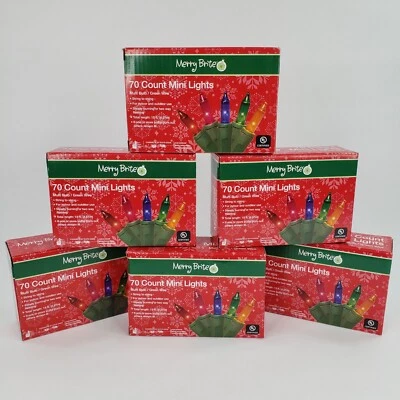6 Boxes 70 Mini Lights Multi Color Bulbs Merry Brite Christmas Tree Green Wire - Image 1 of 4