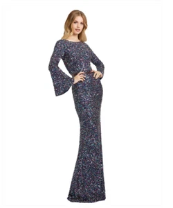 MAC DUGGAL 5014 MEHRFARBIGES PAILLETTEN LANGES GLOCKENÄRMEL KLEID 10 - Bild 1 von 9