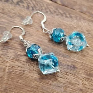 Hourglass swarovski blue crystal earrings E946 icy stunning - Picture 1 of 2