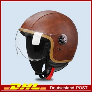 Braun Chopperhelm Integralhelm Motocross 3/4 Quadhelm Visier Lens Oldtimer Helme - Bild 1 von 11