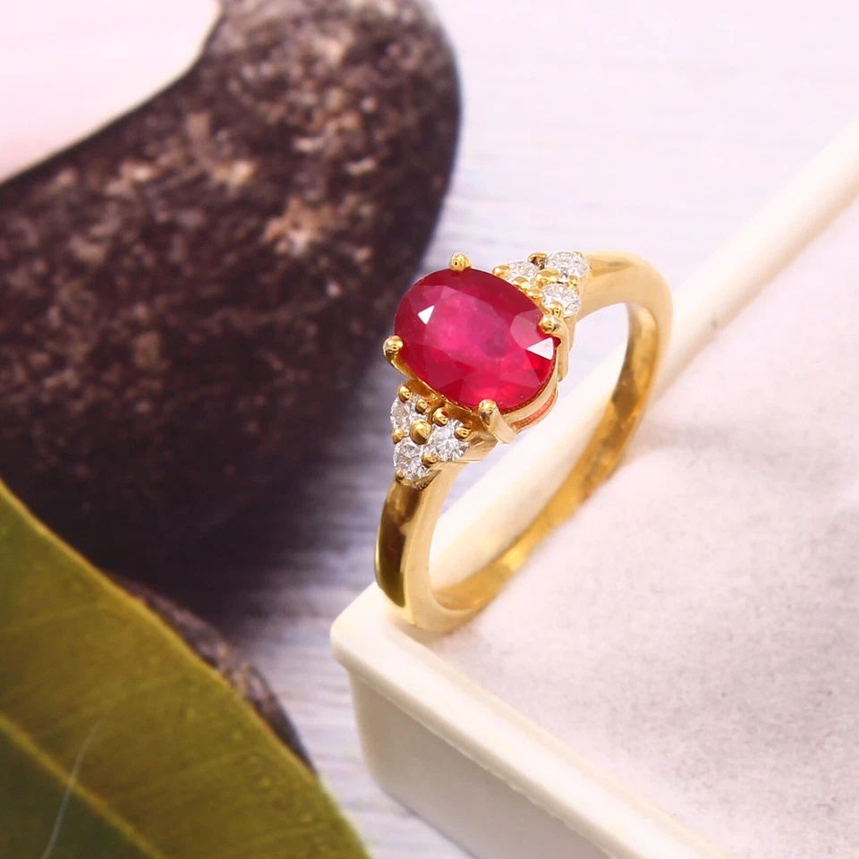 Anillo Rubí Natural-Relleno Oro Amarillo 14k-Anillo Hecho a Mano-Anillo Apilable-Anillo Mujer. Foto 1 de 3