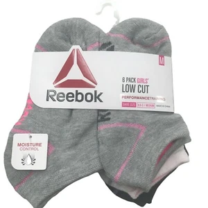 6 Pack Reebok Girl's Size Med Shoe 8.5-2 Low Cut Socks Gray/White/Black New - Picture 1 of 8