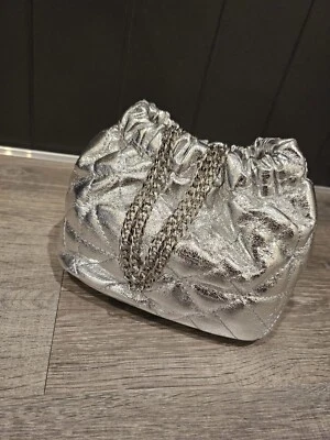 BNWOT ZARA Drawstring Bag Chain Silver Christmas Festive Party Evening Causal - Image 1 of 2