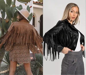 Women Ladies  Faux Leather Fringe Cropped Jacket Coat Open Front PU Blazer 8-14 - Picture 1 of 13