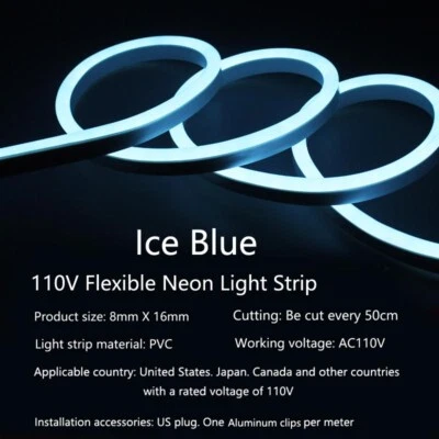 110V Neon LED Strip Light Rain-Proof Flexible Tape Lights 2835 120LED/M +US Plug - Image 1 of 4