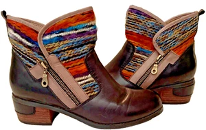 Corkys Kayla Ankle Chelsea Boots Womens 9.5 Leather Southwest Sarape Boho Zip - Picture 1 of 8