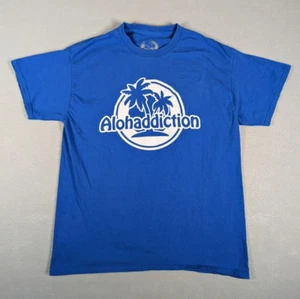 Aloha Addiction T-Shirt Mens Large Blue Beach Waves Surfer Ocean Palm Trees Sand - Picture 1 of 9