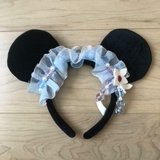 Tokyo Disney Resort Minnie Mouse Headband blue lace white flower ear Limited