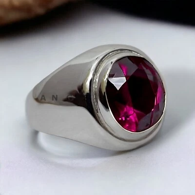 Piedras preciosas de rubí con anillo de novio de plata de ley 925 para hombre #BL132 Foto 1 de 4