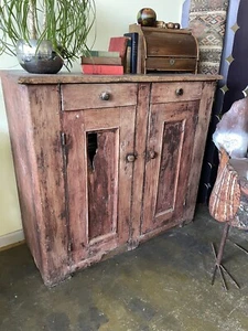 Handmade Primitive Antique Cabinet Cupboard with Drawers & Doors - Picture 1 of 7