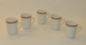 Syracuse China Set Lot VTG Restaurant Dish ware Coffee Mugs Striped Tan White NY - Picture 1 of 12