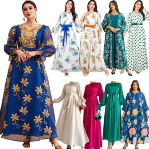 Elegant Women Muslim Kaftan Maxi Dress Dubai Abaya Evening Party Gown Loose Robe - Picture 1 of 242