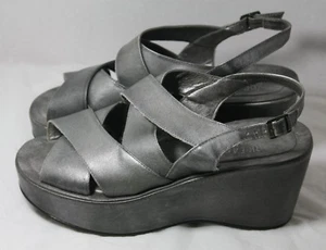 KORK EASE SHOES PLATFORM WEDGE SLINGBACK SANDALS SILVER METALLIC ALLIE 8 - Picture 1 of 7