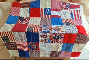 Handmade Patchwork Quilt Patriotic Theme Red White Blue Stars Stripes July 4th - Picture 1 of 9