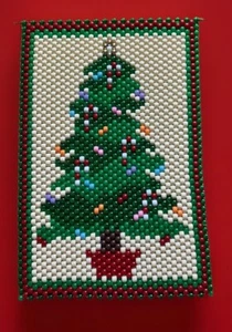 Vtg Beaded Christmas Tree Wall Hanging 11x14 Kitschy Crafty - Picture 1 of 4