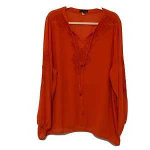 Lane Bryant Top Womens 26 28 Orange Embellished Sheer Blouse - Picture 1 of 6
