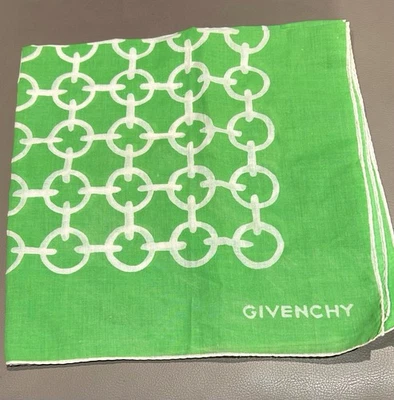 Bufanda cuadrada Givenchy verde blanca años 60 lino/algodón enrollada a mano de colección excelente rara Foto 1 de 4