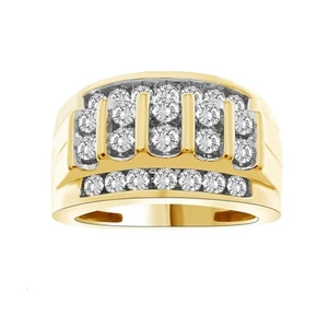Men Ring 1.50ct Round Natural Mined Diamond 14k Yellow Gold Channel Cluster - Picture 1 of 1