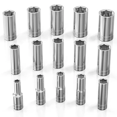 SAE Deep Socket Set - 1/2-Inch Drive, 18pc - 6-Point Chrome Sockets from 3/8"... - Image 1 of 4