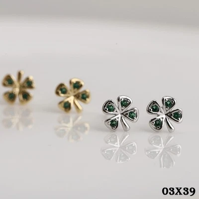 S925 Sterling Silber Ohrstecker grün Glück vierblättriges Kleeblatt mit Zirkonia - Bild 1 von 4