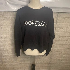 Z Supply Women's Black "Cocktails" Knit Crew Neck Pullover Sweater, Size L - Picture 1 of 5
