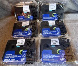 6 Label Tape For Brother P-Touch TZe 231 12mm Black on White 1/2" .47” - Picture 1 of 4
