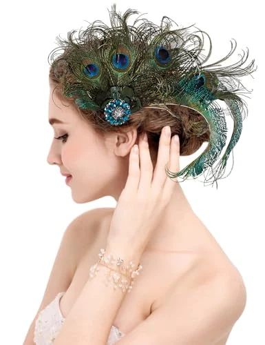 Z&X Peacock Feather Hair Clip 1920s Flapper Headpiece Fascinator Hat  - Image 1 of 1
