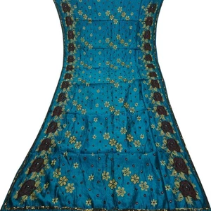 Saris azules vintage 100 % seda pura bordada a mano sari 5YD decoración tela artesanal - Imagen 1 de 6