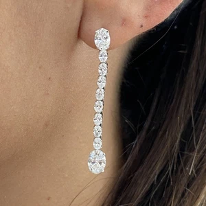 Oval Lab-Created Diamond Drop Earrings Earrings 3.94ct F/VS 14K White Gold - Picture 1 of 6