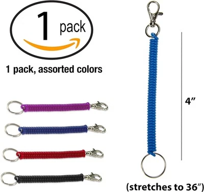 5-Pc Spiral Stretch Key Ring Coil with Snap Hook Retractable Keychain Assorted - Image 1 of 4