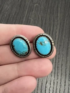 Aretes vintage de plata esterlina turquesa nativos americanos Edison Smith - Imagen 1 de 3