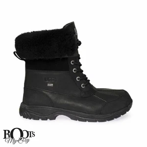 UGG BUTTE BLACK WATERPROOF LEATHER WINTER SNOW MEN'S BOOTS SIZE US 10.5 NEW - Picture 1 of 6