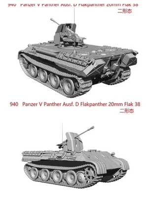 3D  1/72 German Panzer V Panther Ausf.D Flakpanther 20mm Flak 38 tank Unpainted - Image 1 of 2