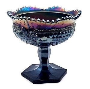 Antique Northwood Amethyst Carnival Glass Grape & Cable Pedestal Compote Candy - Picture 1 of 6