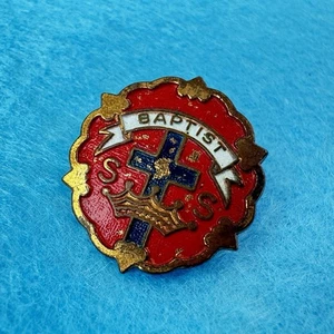 Vintage Baptist Sonntagsschule Pin Anstecker blaues Kreuz Krone rot Emaille Revers Attleboro - Bild 1 von 7