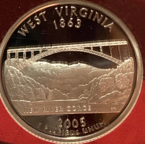 2005~S WEST VIRGINIA 90% SILVER STATE QUARTER DEEP CAMEO FROM PROOF US COIN LOT - Picture 1 of 2
