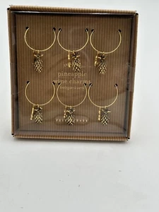 Pottery Barn Gold Tone Numbered 1-6 Pineapple Wine Charms Tabletop New In Box - Picture 1 of 5