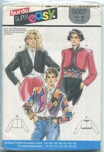 Vintage Burda Pattern 5007 Misses Bolero Jacket W/ Options s SZ 8-20 UNCUT - Picture 1 of 2