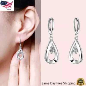 925 Silver Hoop Earrings Wedding Gifts Fashion Cubic Zircon Women Jewelry A Pair - Picture 1 of 3