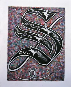 Monogram Old English THE LETTER S 16x20 canvas original Art Painting by Crowell - Picture 1 of 9