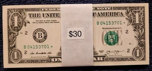 2013-B $1 STAR Note Dollar BEP Serial Error CU 30 Lot Sequential 04153701-3730 - Picture 1 of 4